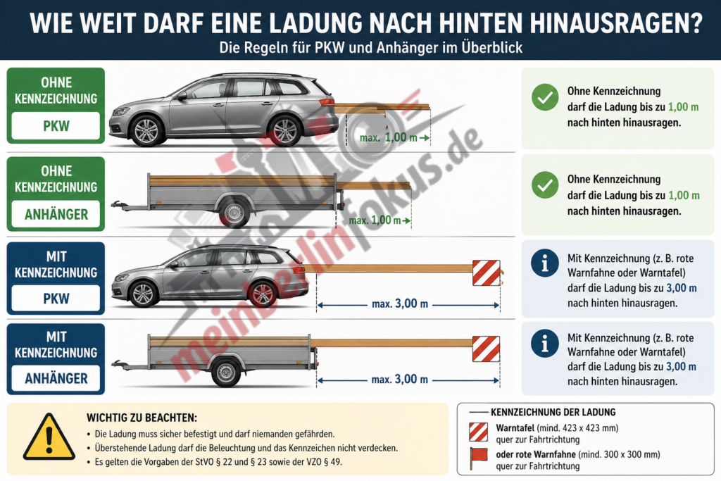 wie weit darf eine ladung nach hinten hinausragen